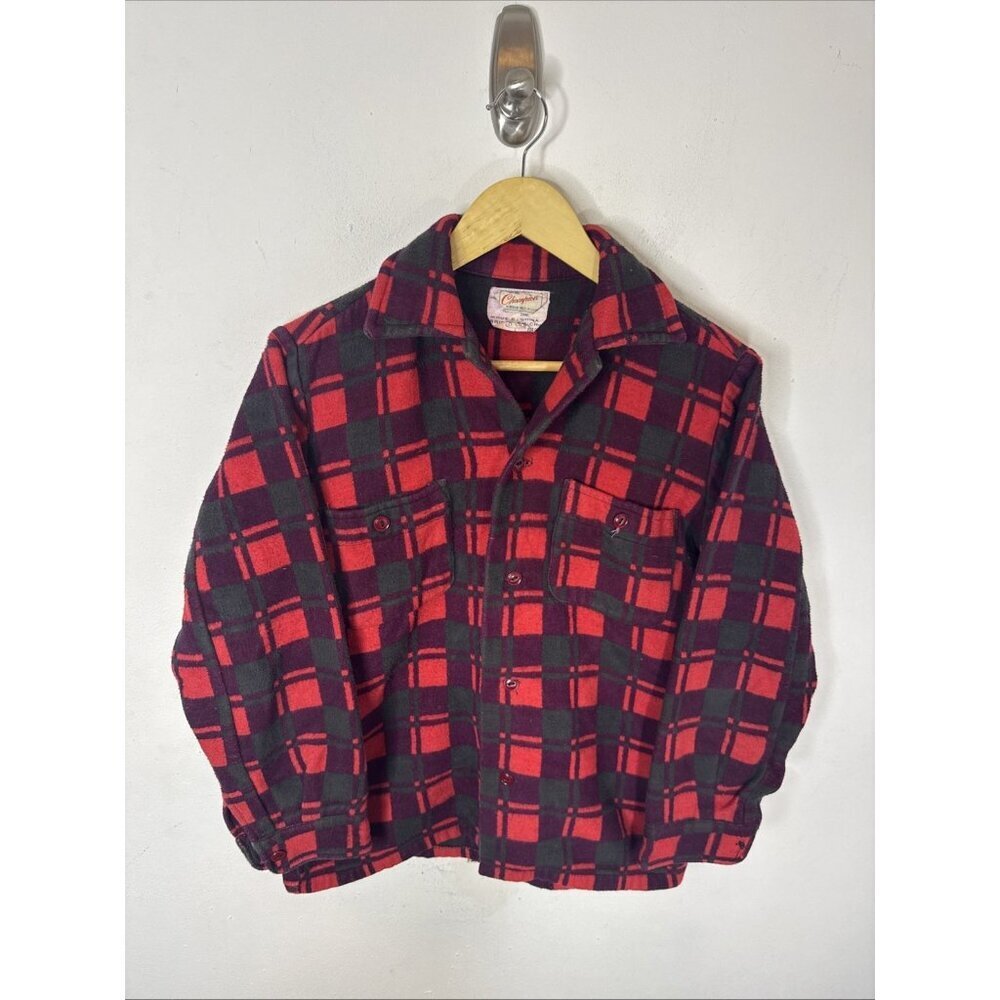 1960s Champion Tientsin Red Plaid Flannel Shirt Men’s Small Vintage Workwear